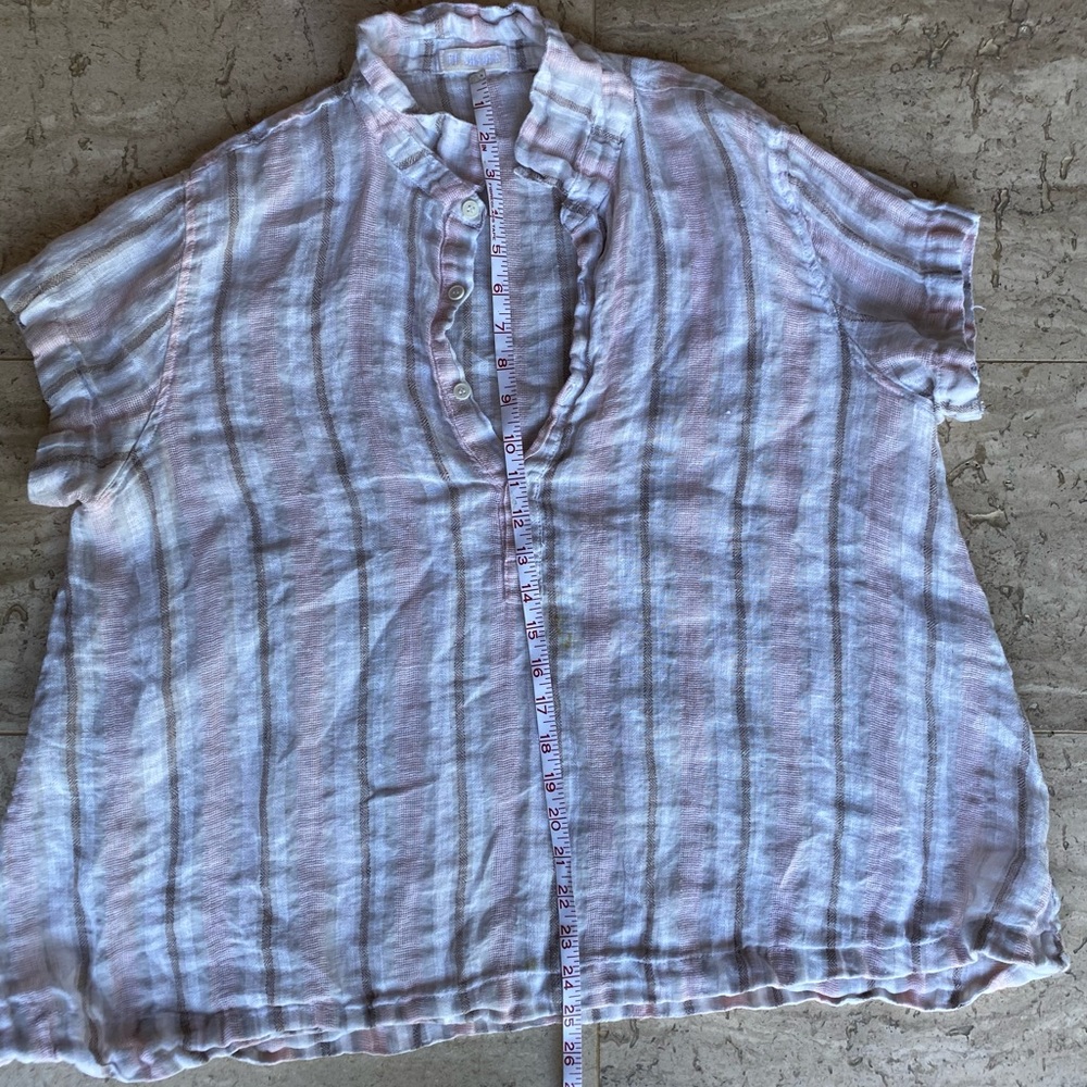 CP Shades linen blouse in tan pink and brown stripes   Only worn a few times.